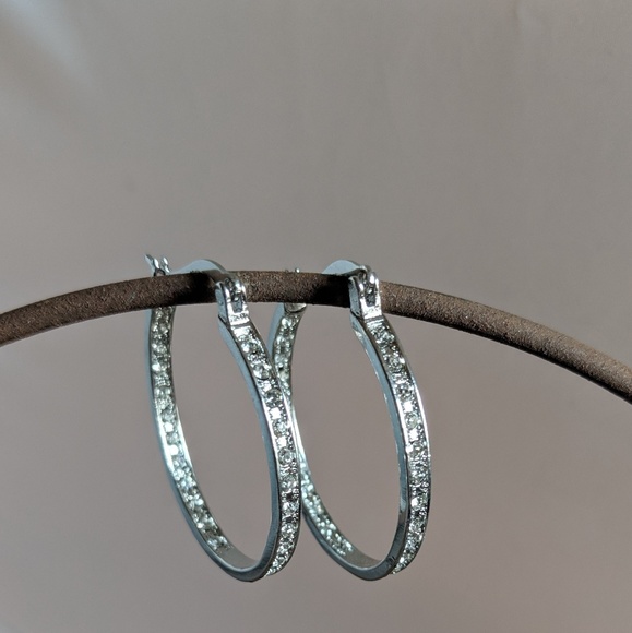 Jewelry - NWT Silver Crystal Rhinestone Hoop